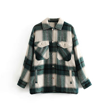 Load image into Gallery viewer, TANGADA Women Green Plaid Long Coat