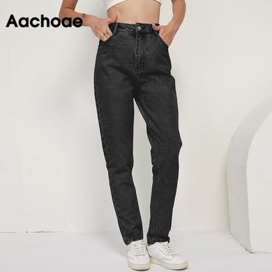 AACHOAE Women High Waist Long Denim Mom Jeans