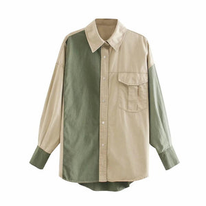 AACHOAE Women Patchwork Loose Long Sleeve Cotton Shirt Jacket Coat