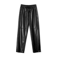 Load image into Gallery viewer, WOTWOY Women Drawstring High Waist Loose Leather Pants