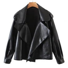 Load image into Gallery viewer, AACHOAE Women Turn Down Collar Long Sleeve Faux Leather Coat
