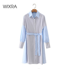 Load image into Gallery viewer, WIXRA Women Striped Turn Down Shirt Dress