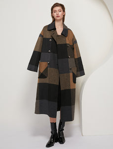 AACHOAE Women Vintage Plaid Woolen Long Coat With Pockets