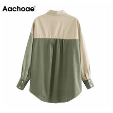 Load image into Gallery viewer, AACHOAE Women Patchwork Loose Long Sleeve Cotton Shirt Jacket Coat