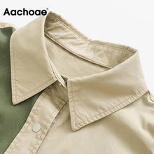 Load image into Gallery viewer, AACHOAE Women Patchwork Loose Long Sleeve Cotton Shirt Jacket Coat