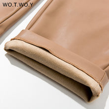 Load image into Gallery viewer, WOTWOY Women Drawstring High Waist Loose Leather Pants