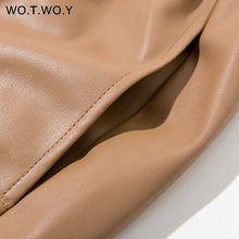Load image into Gallery viewer, WOTWOY Women Drawstring High Waist Loose Leather Pants