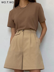 WOTWOY Women Casual High Waisted Shorts