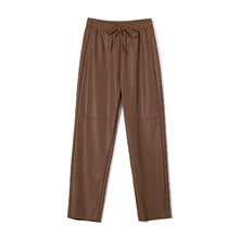 Load image into Gallery viewer, WOTWOY Women Drawstring High Waist Loose Leather Pants