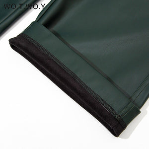 WOTWOY High Waisted Elegant Loose Leather Pants