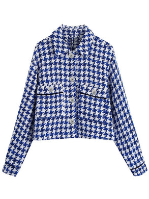 AACHOAE Women Vintage Houndstooth Printed Turn Down Coat