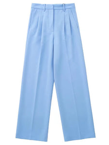 AACHOAE Women 2 Piece Sets Vintage Notched Collar Single Button Blazer Suits With High Waist Wide Leg Pants