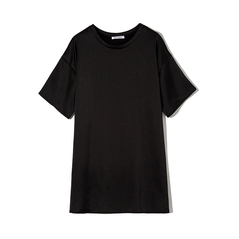 WOTWOY Oversized Satin T-shirt Dress