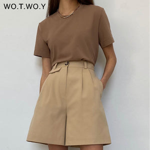 WOTWOY Women Casual High Waisted Shorts
