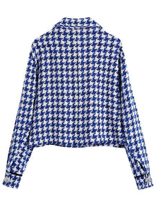 AACHOAE Women Vintage Houndstooth Printed Turn Down Coat