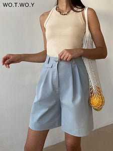WOTWOY Women Casual High Waisted Shorts