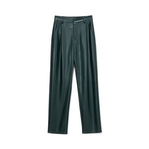 WOTWOY High Waist Loose Leather Pants