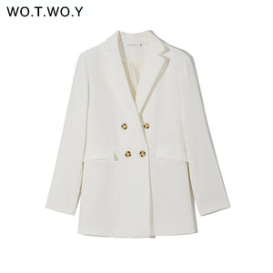 WOTWOY Women White Blazer Coat