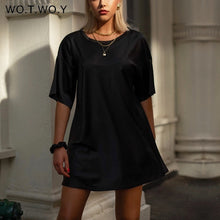 Load image into Gallery viewer, WOTWOY Oversized Satin T-shirt Dress