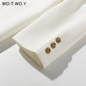WOTWOY Women White Blazer Coat