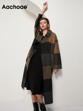 Load image into Gallery viewer, AACHOAE Women Vintage Plaid Woolen Long Coat With Pockets