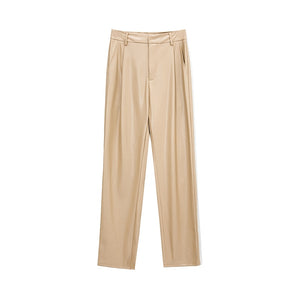 WOTWOY High Waist Loose Leather Pants