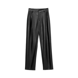 WOTWOY High Waist Loose Leather Pants