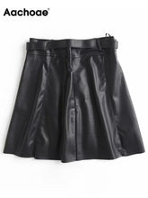 Load image into Gallery viewer, AACHOAE Women Black PU Faux Leather Skirt With Belt
