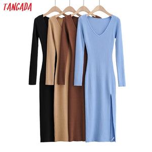 TANGADA Women V-Neck Midi Dress