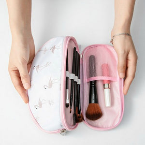Portable Flamingo Double Layer Cosmetic Travel Pouch