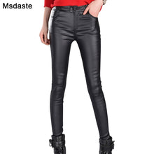 Load image into Gallery viewer, MSDASTE Women Faux Leather Slim High Waist Casual Pants