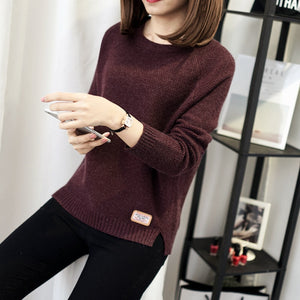 VANGULL Women O-Neck Long Sleeve Knitted Sweater