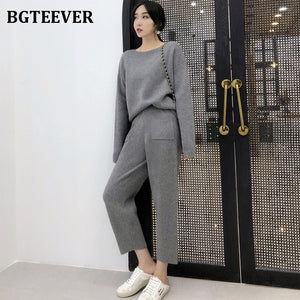 BGTEEVER Casual Knitted O-neck 2 Piece Pullover