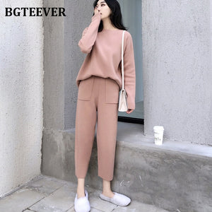 BGTEEVER Casual Knitted O-neck 2 Piece Pullover