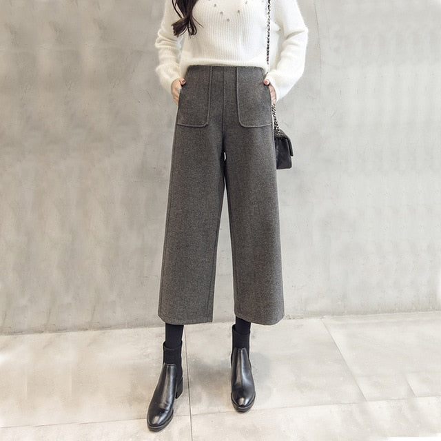 KAROLYIDORA High Waist Wool Loose Wide Leg Pants