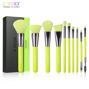 DOCOLOR 10Pcs Neon Green/Peach/Purple Professional Makeup Brushes