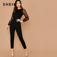 Load image into Gallery viewer, SHEIN Black Pearl Mesh Sleeve Form Fitted O-Neck High Waist Carrot Cropped Jumpsuit