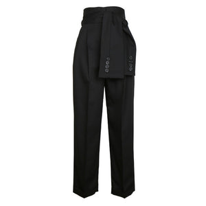 [EAM] High Waist Lace Up Wide Leg Pants