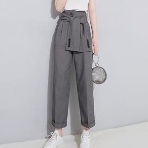 [EAM] High Waist Lace Up Wide Leg Pants