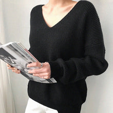 Load image into Gallery viewer, AACHOAE Long Sleeve Cashmere Loose Knitted V Neck Sweater