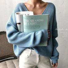 Load image into Gallery viewer, AACHOAE Long Sleeve Cashmere Loose Knitted V Neck Sweater