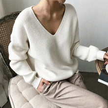 Load image into Gallery viewer, AACHOAE Long Sleeve Cashmere Loose Knitted V Neck Sweater