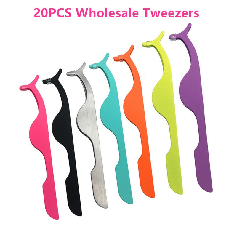 VIPMOMO 20Pcs Stainless Steel Eyelashes Extension Tweezers
