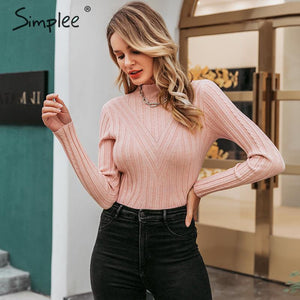 SIMPLEE Knitted Long Sleeve Turtleneck Pullover