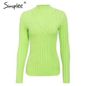SIMPLEE Knitted Long Sleeve Turtleneck Pullover