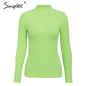 SIMPLEE Knitted Long Sleeve Turtleneck Pullover