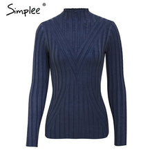 Load image into Gallery viewer, SIMPLEE Knitted Long Sleeve Turtleneck Pullover