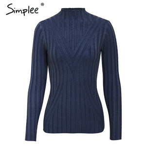 SIMPLEE Knitted Long Sleeve Turtleneck Pullover