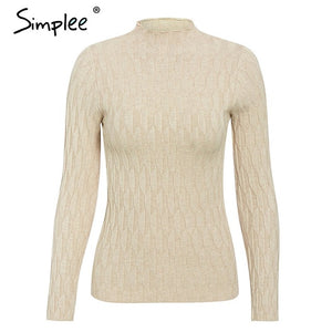 SIMPLEE Knitted Long Sleeve Turtleneck Pullover