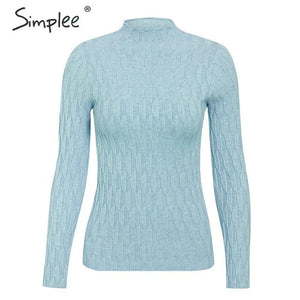 SIMPLEE Knitted Long Sleeve Turtleneck Pullover